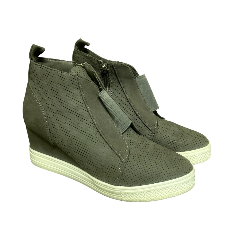 Catherine Malandrino Sabra Gray Perforated Suede Wedge Sneakers - Size 8.5